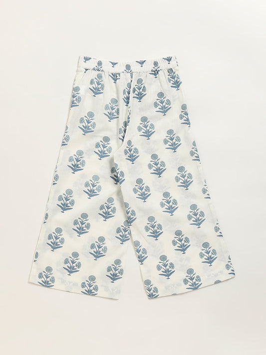 Utsa Kids Blue Floral Printed Palazzos (2 - 8yrs)