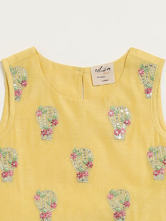 Utsa Kids Yellow Floral Embroidered Sharara Set (2 - 8yrs)