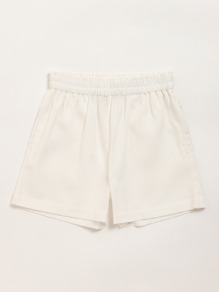 Utsa Kids White Solid Mid Rise Shorts (8 -14yrs)