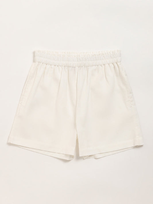 Utsa Kids White Solid Mid Rise Shorts (8 -14yrs)