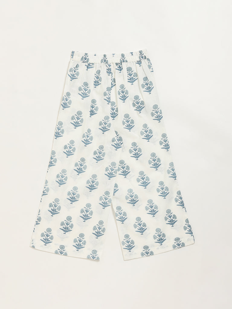 Utsa Kids Blue Floral Printed Palazzos (8 -14yrs)