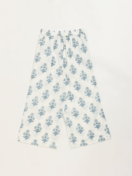 Utsa Kids Blue Floral Printed Palazzos (8 -14yrs)