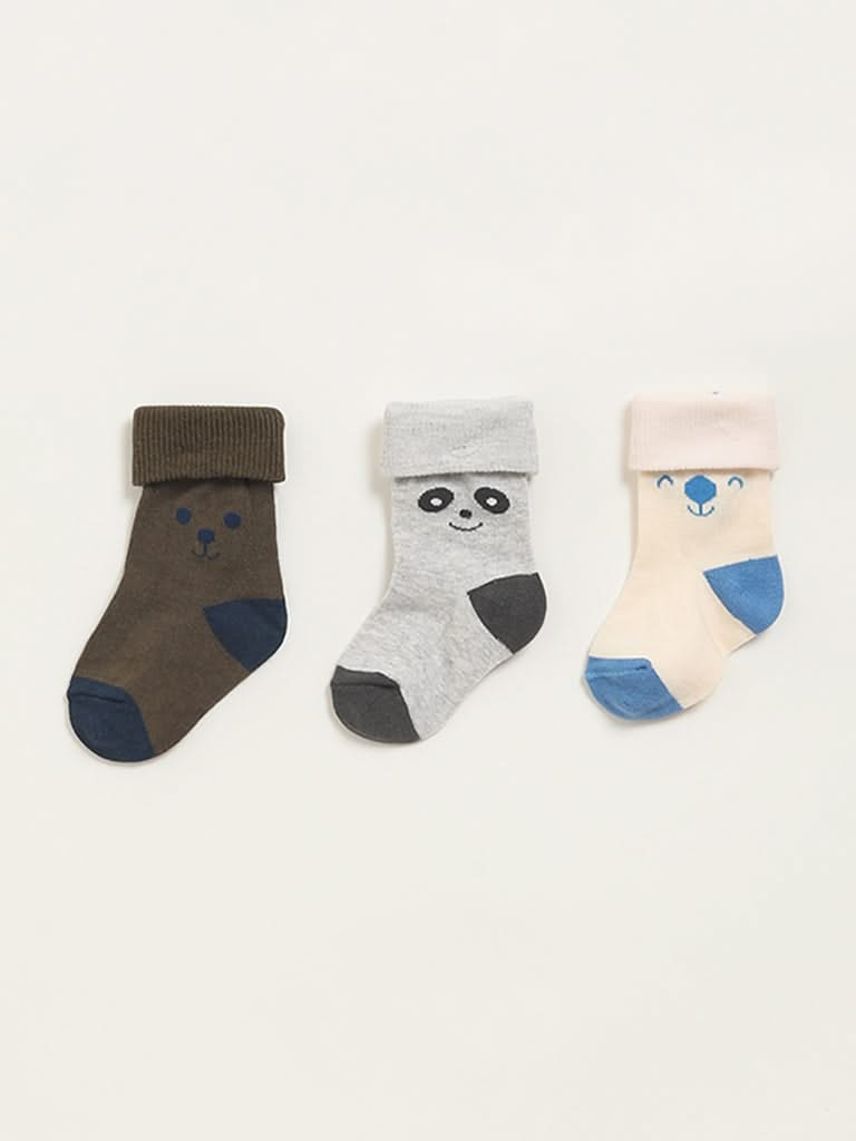 HOP Baby Multicolour Printed Socks - Pack of 3