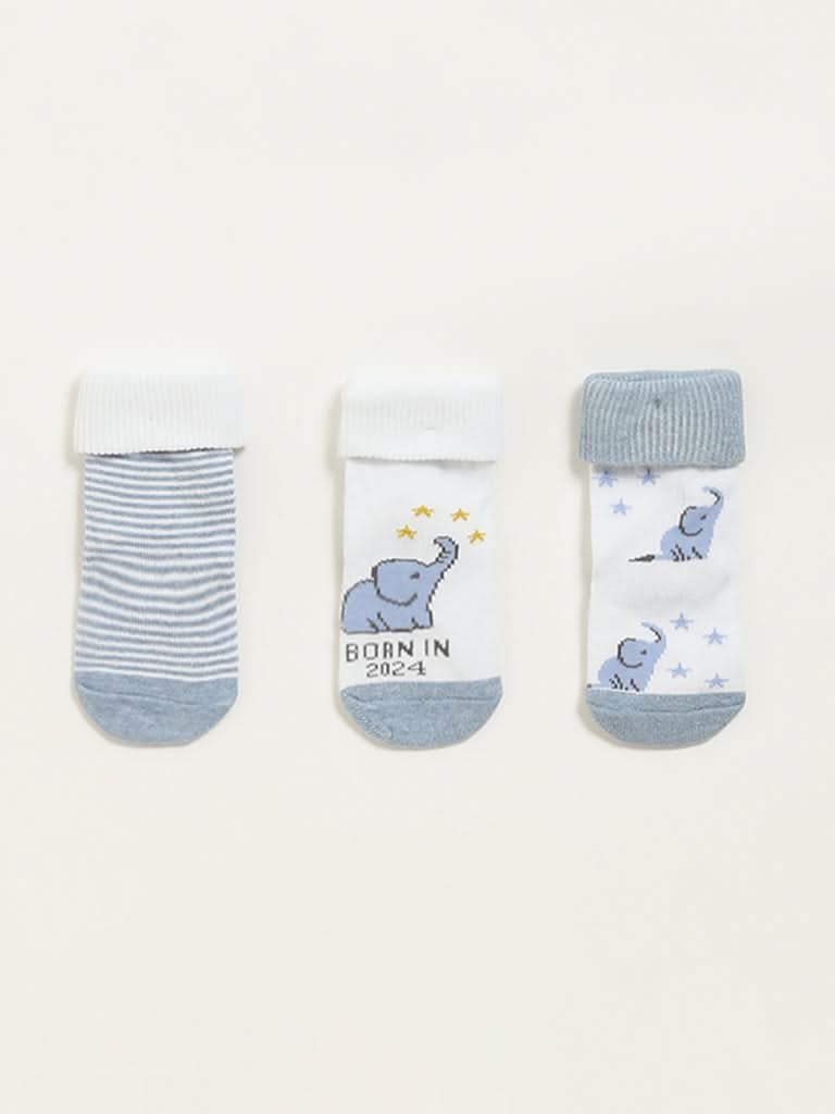 HOP Baby Multicolour Elephant Print Socks - Pack of 3