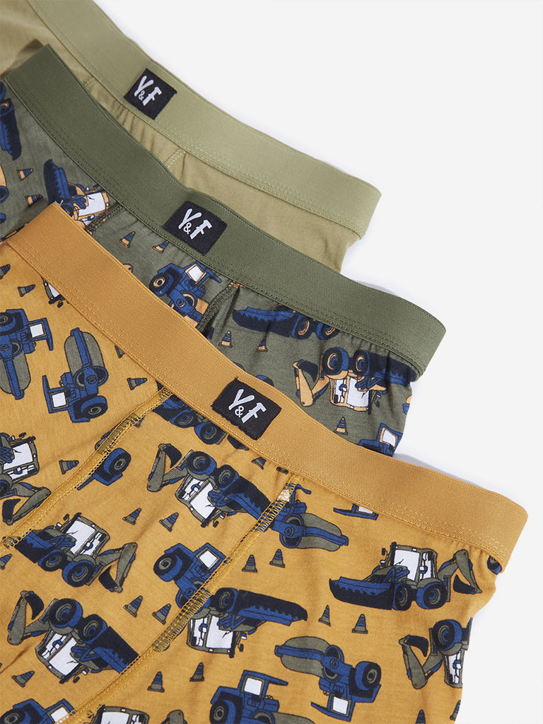 Y&F Kids Multicolour Printed Trunks - Pack of 3