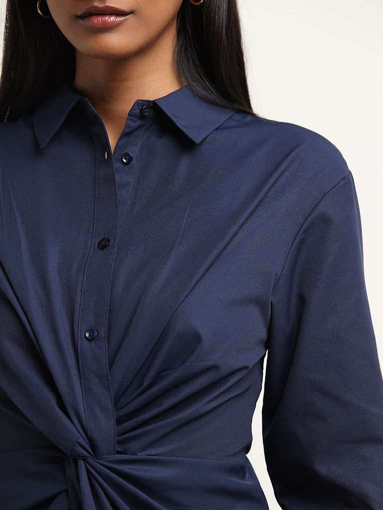 Wardrobe Navy Knot-Detailed Shirt