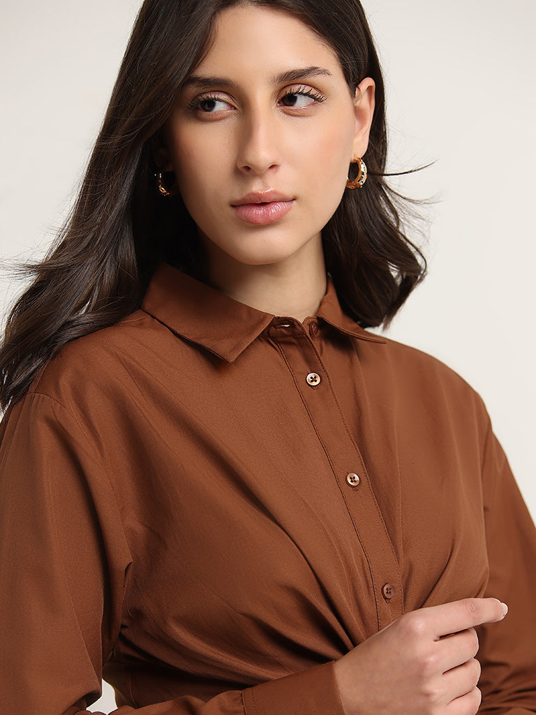 Wardrobe Tan Knot-Detailed Shirt