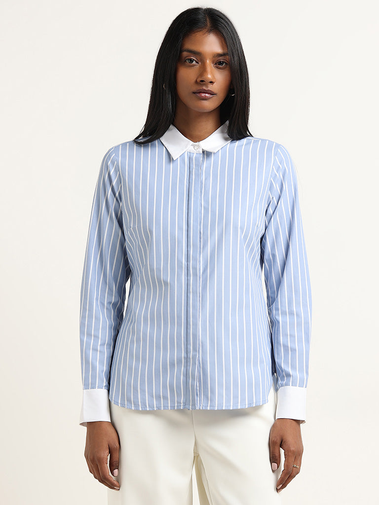 Wardrobe Blue Striped Design Shirt