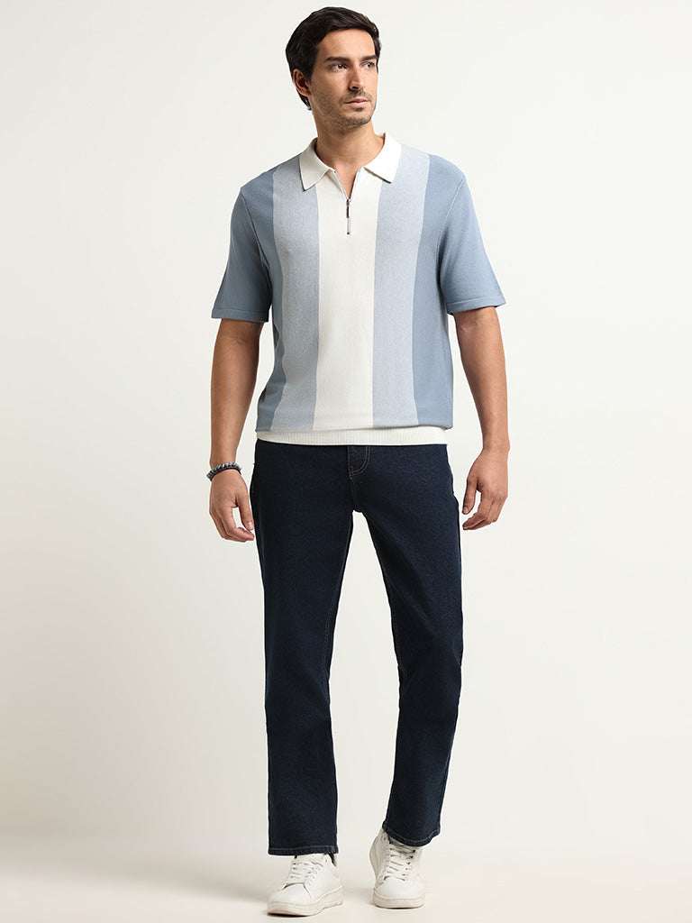 Ascot Blue Striped Relaxed Fit T-Shirt