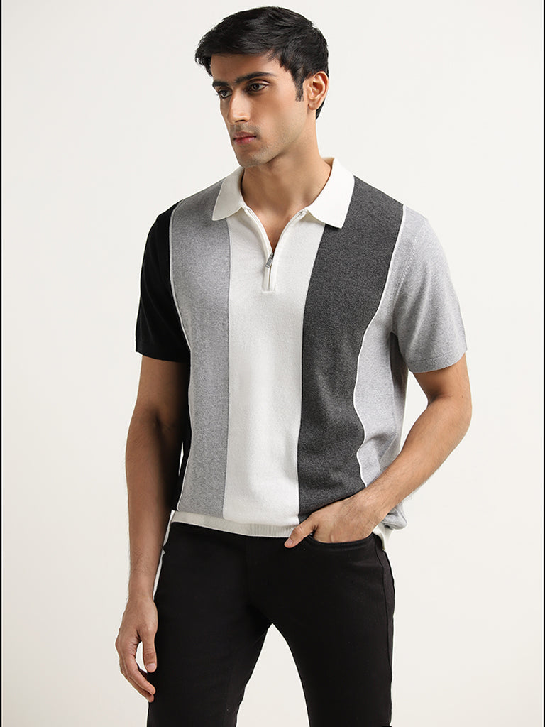 Ascot Grey Colour-Blocked Relaxed Fit T-Shirt