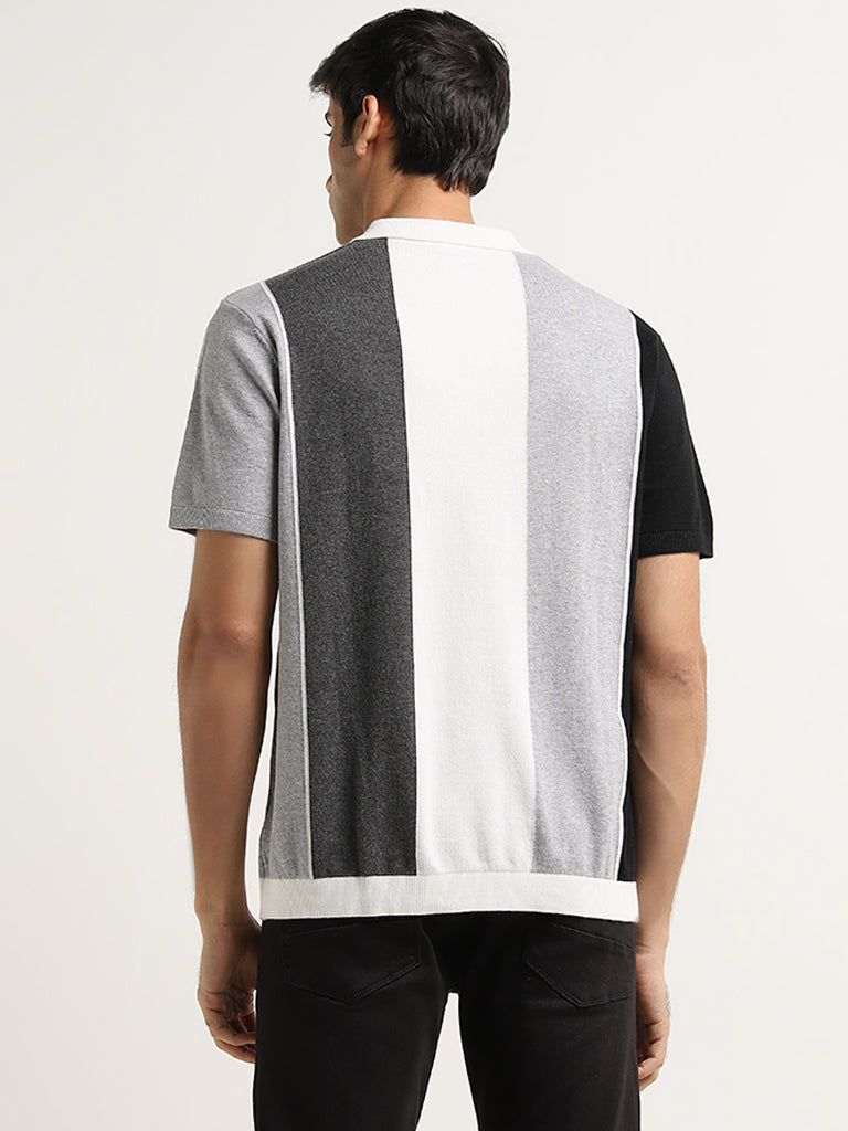 Ascot Grey Colour-Blocked Relaxed Fit T-Shirt