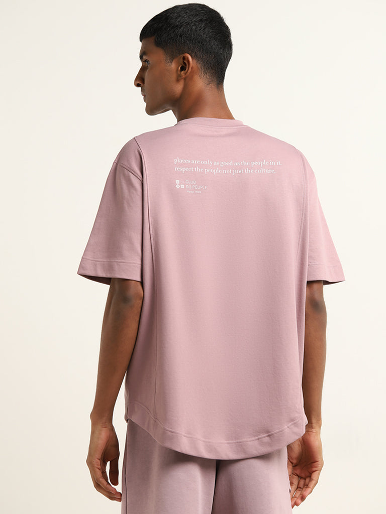 Studiofit Dark Pink Text Print Relaxed Fit T-Shirt