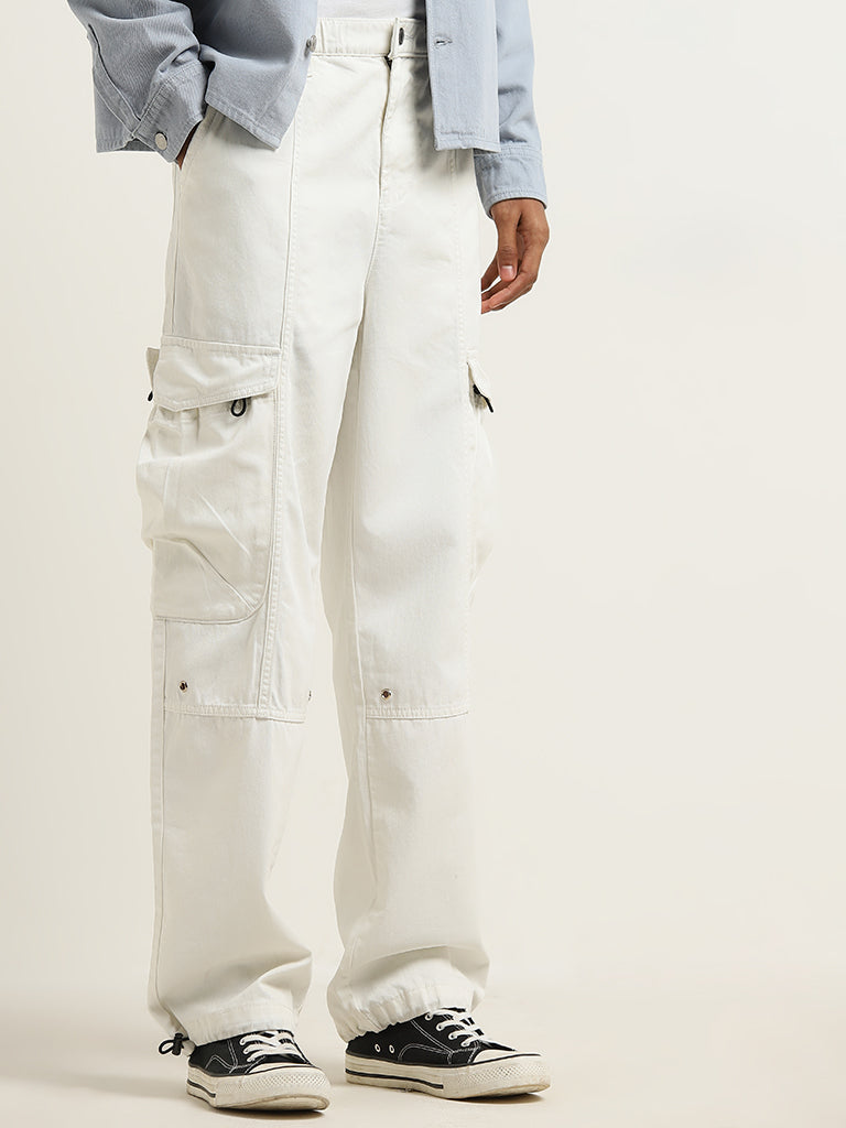 Nuon Off-White Mid-Rise Relaxed-Fit Cotton Chinos