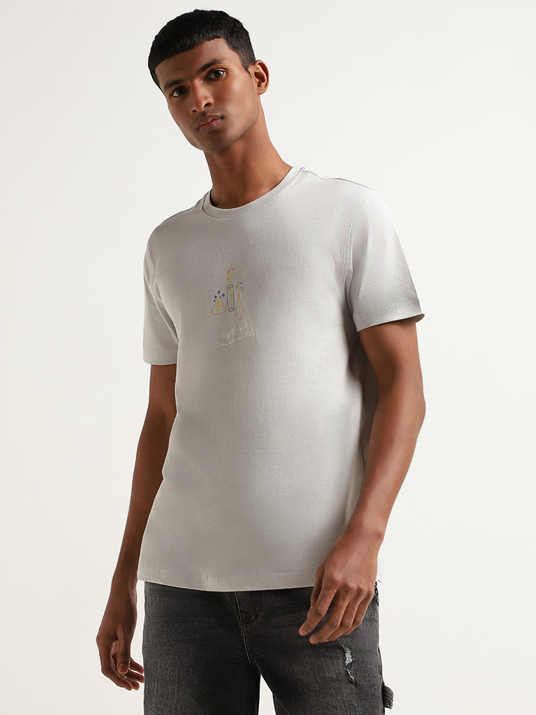 Nuon Grey Printed Slim Fit T-Shirt