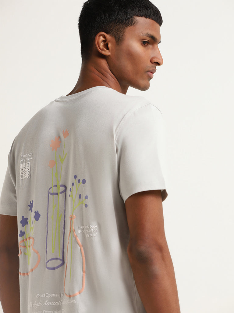 Nuon Grey Printed Slim Fit T-Shirt