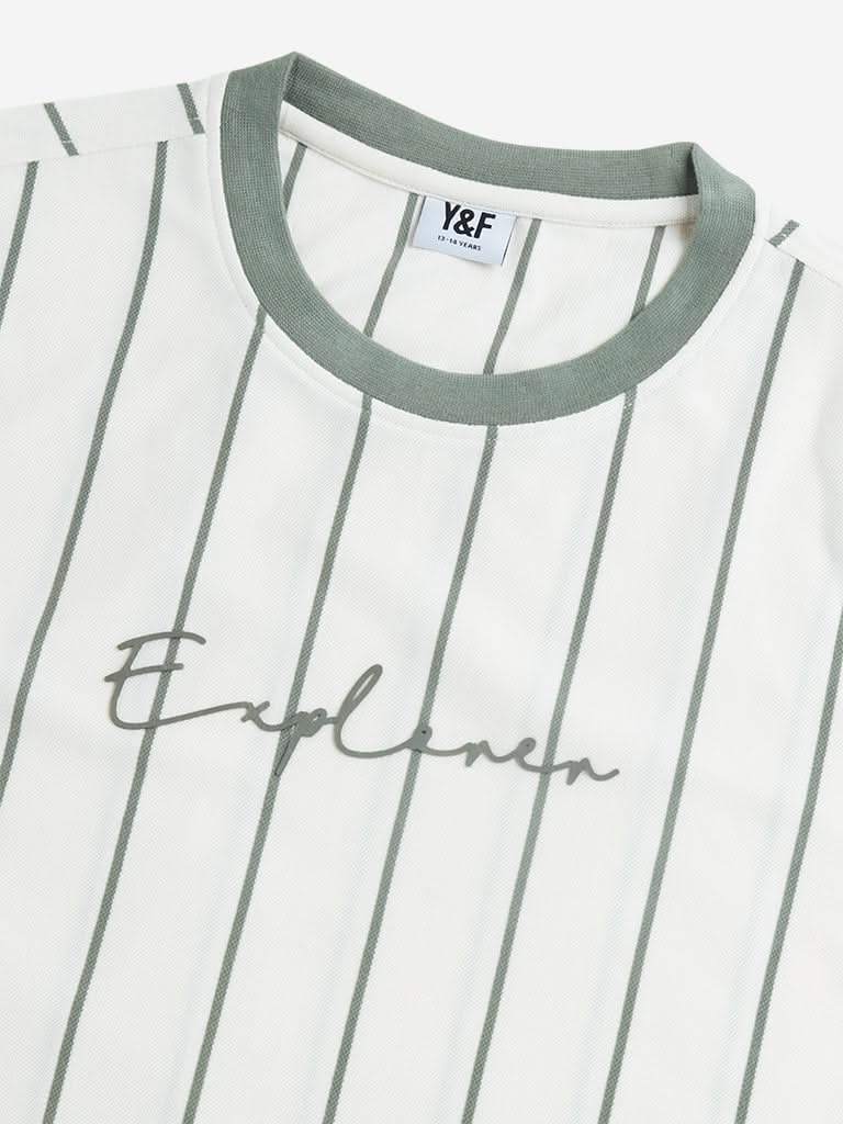 Y&F Kids Off-White Stripe Printed T-Shirt