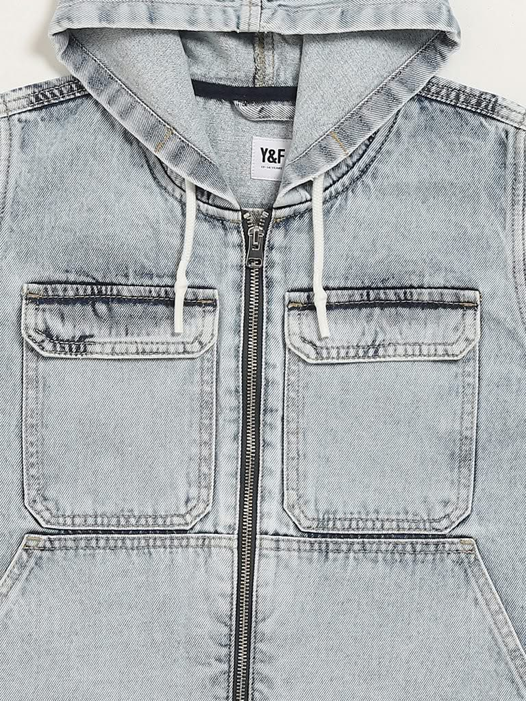 Y&F Kids Blue Denim Hooded Jacket