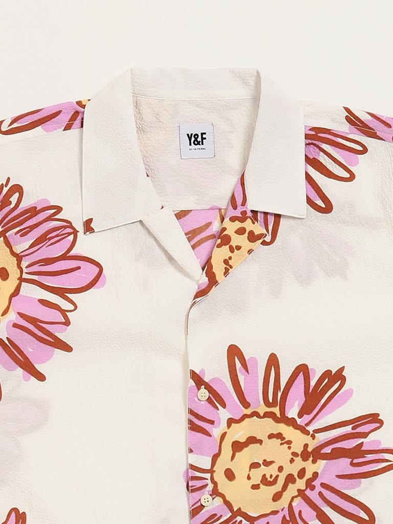 Y&F Kids Off-White Floral Print Shirt