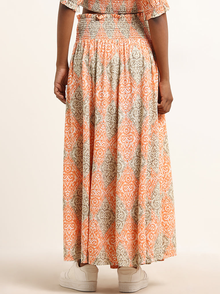 Bombay Paisley Peach Printed Mid Rise Skirt