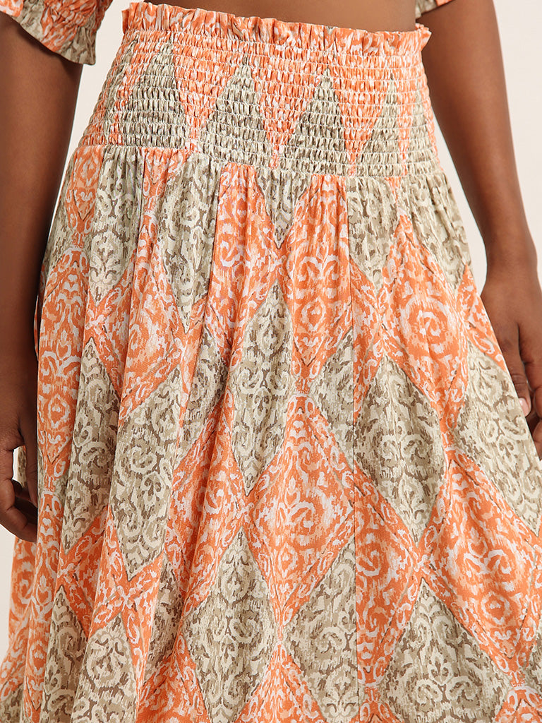 Bombay Paisley Peach Printed Mid Rise Skirt