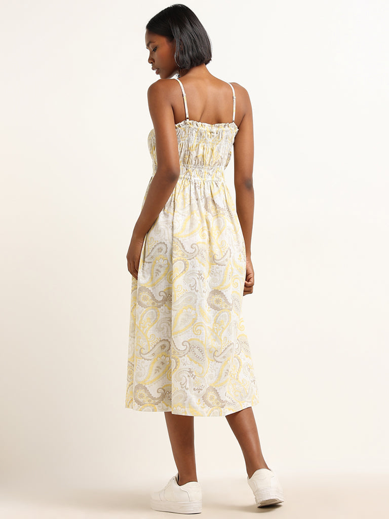 Bombay Paisley Yellow Paisley Print Cotton A-Line Dress