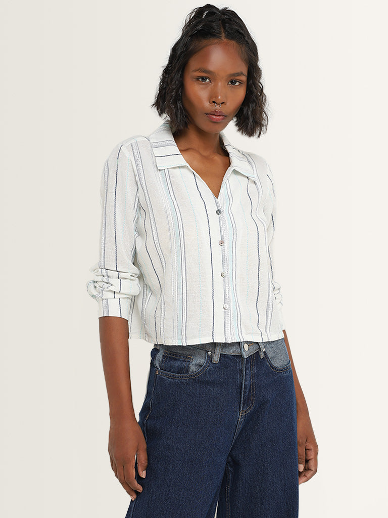 Bombay Paisley White Stripe Printed Cotton Shirt