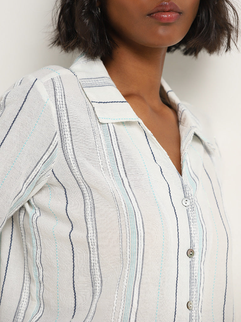 Bombay Paisley White Stripe Printed Cotton Shirt