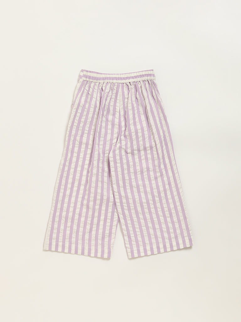 Utsa Kids Light Purple Cotton Striped High-Rise Palazzos (2 - 8yrs)