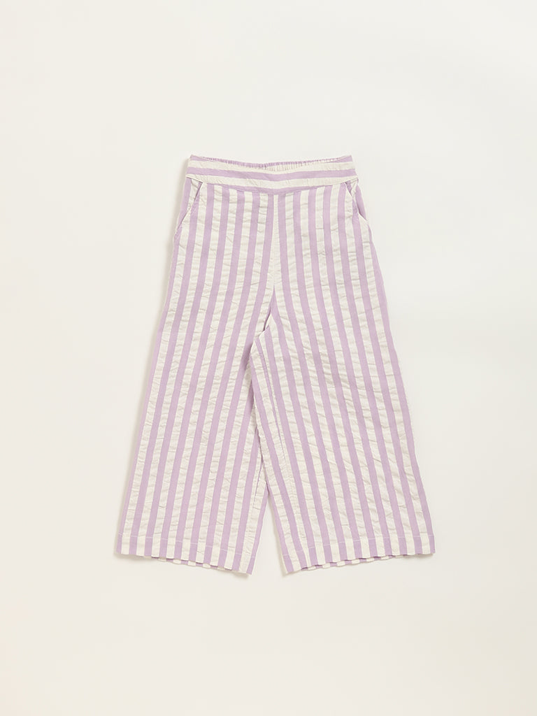 Utsa Kids Light Purple Cotton Striped High-Rise Palazzos (2 - 8yrs)