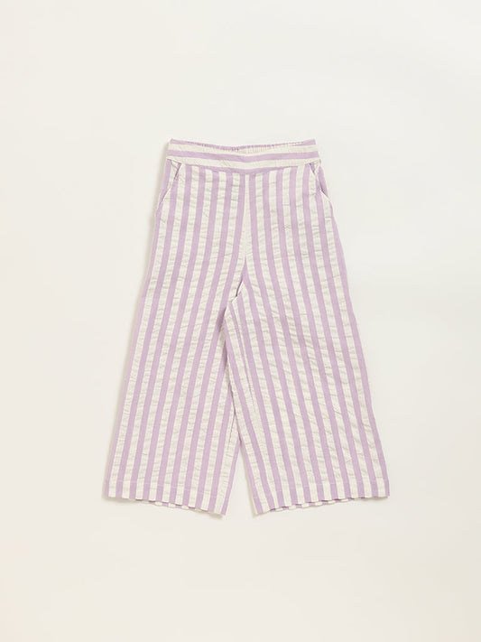 Utsa Kids Light Purple Cotton Striped High-Rise Palazzos (2 - 8yrs)