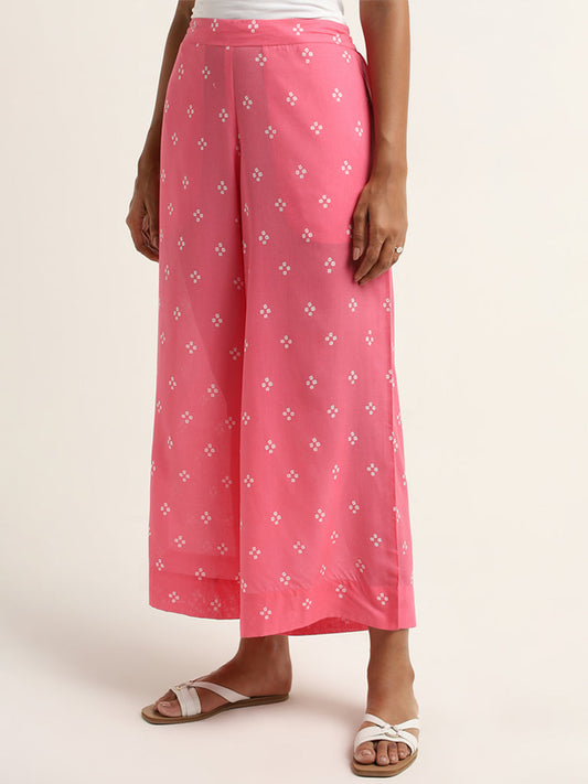 Utsa Pink Bandhani Printed Mid-Rise Palazzos