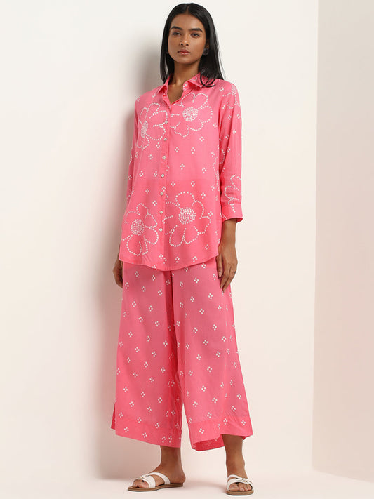 Utsa Pink Bandhani Printed Mid-Rise Palazzos