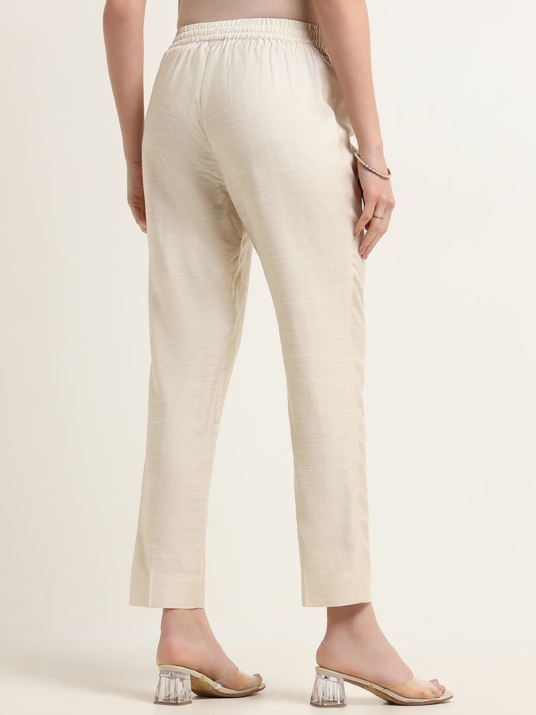 Zuba Beige Mid Rise Straight Fit Pants