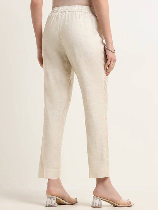 Zuba Beige Mid Rise Straight Fit Pants