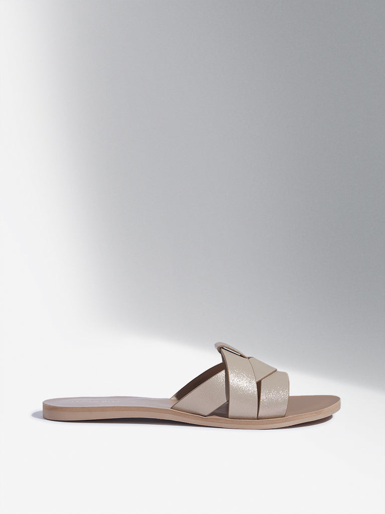 LUNA BLU Beige Multi-Strap Slides