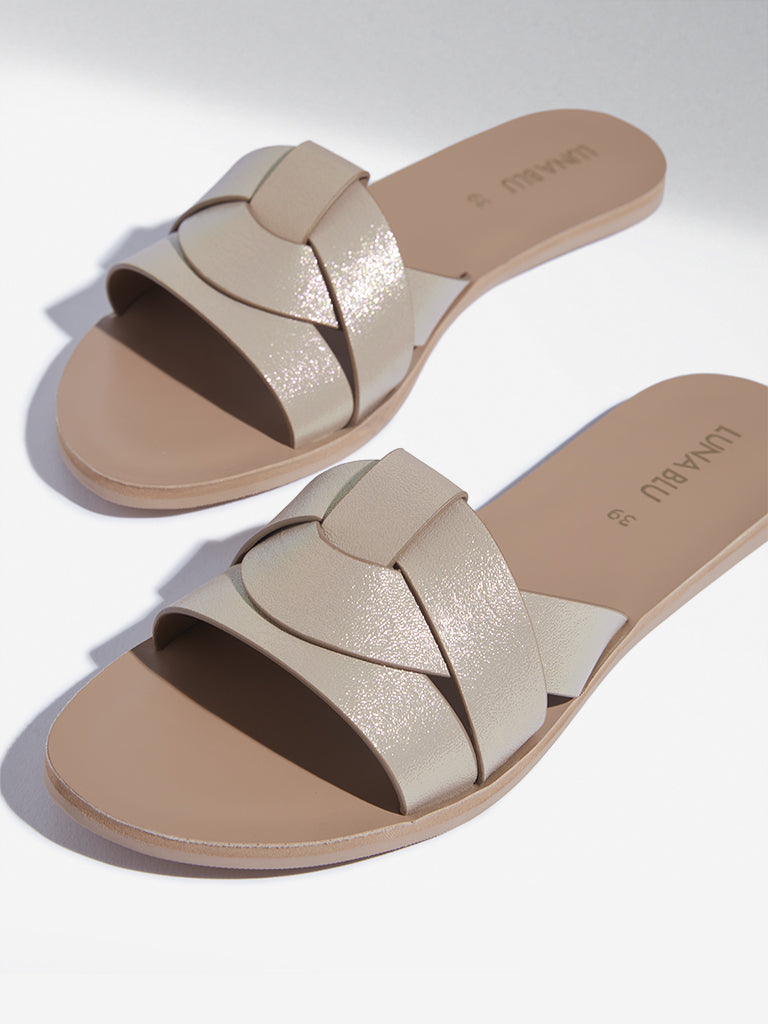 LUNA BLU Beige Multi-Strap Slides