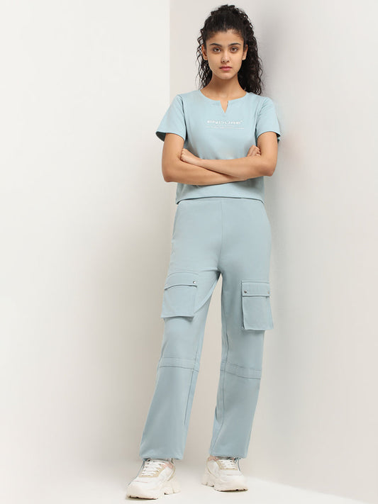 Studiofit Blue Cotton Cargo-Style Track Pants