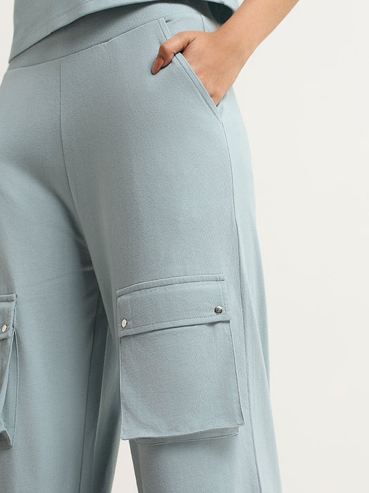 Studiofit Blue Cotton Cargo-Style Track Pants