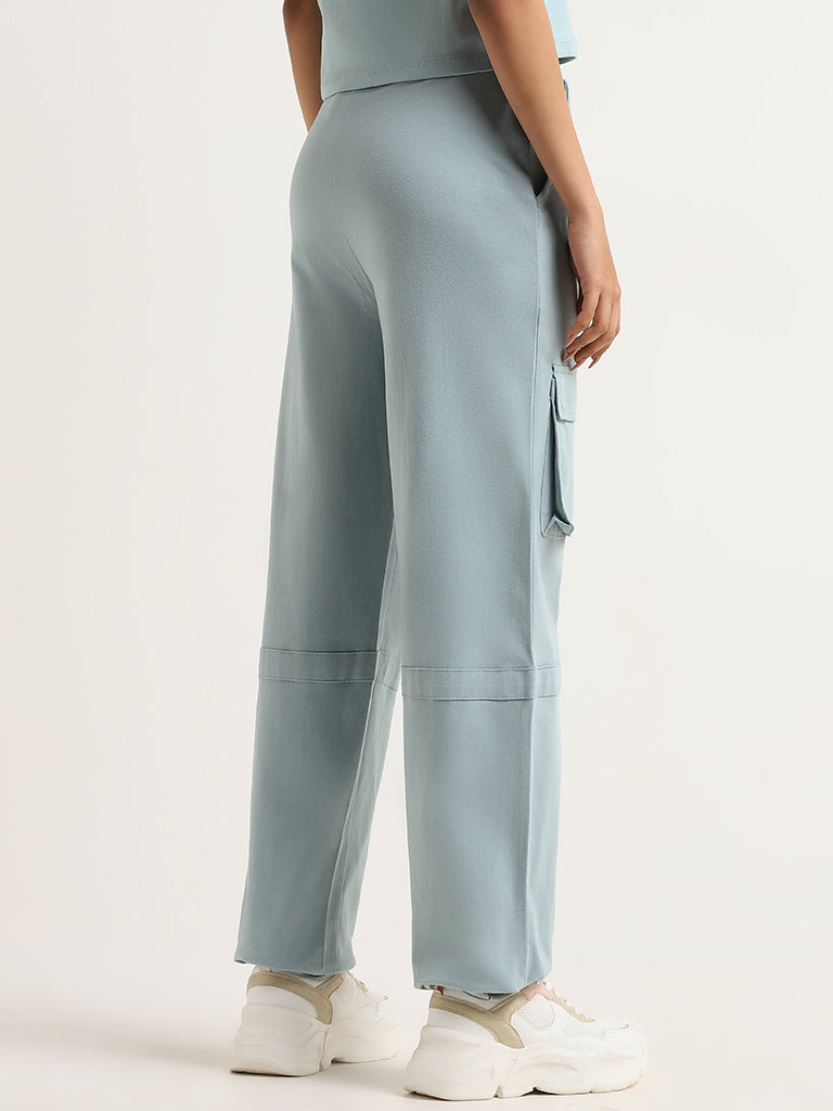 Studiofit Blue Cotton Cargo-Style Track Pants