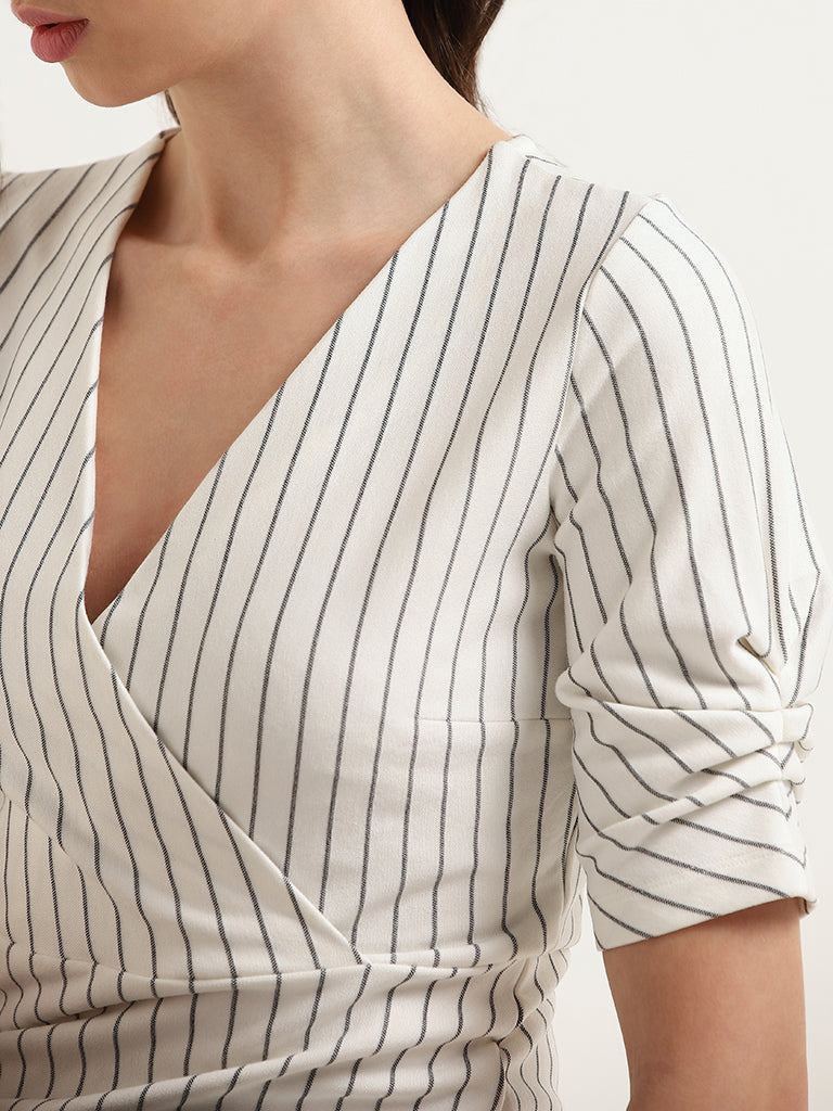 Wardrobe White Wrap Striped Top