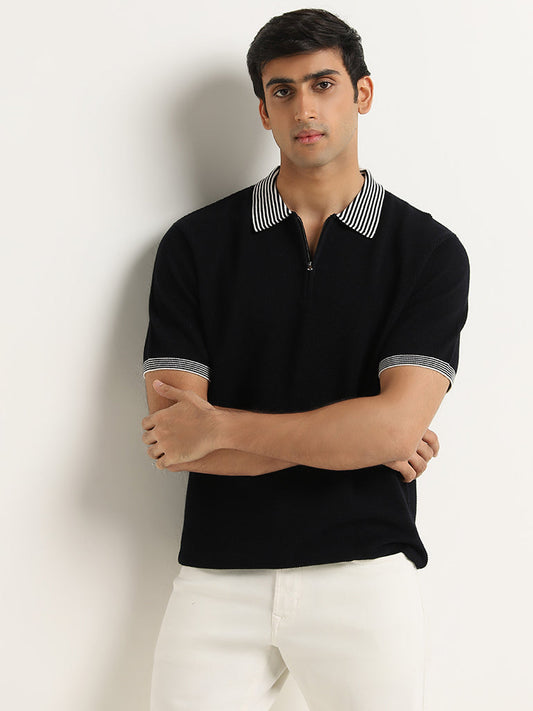 Ascot Navy Relaxed Fit Polo Zipper T-Shirt