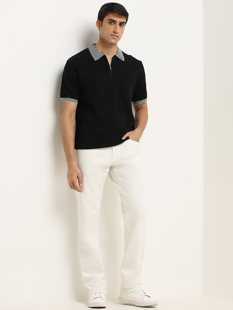 Ascot Navy Relaxed Fit Polo Zipper T-Shirt