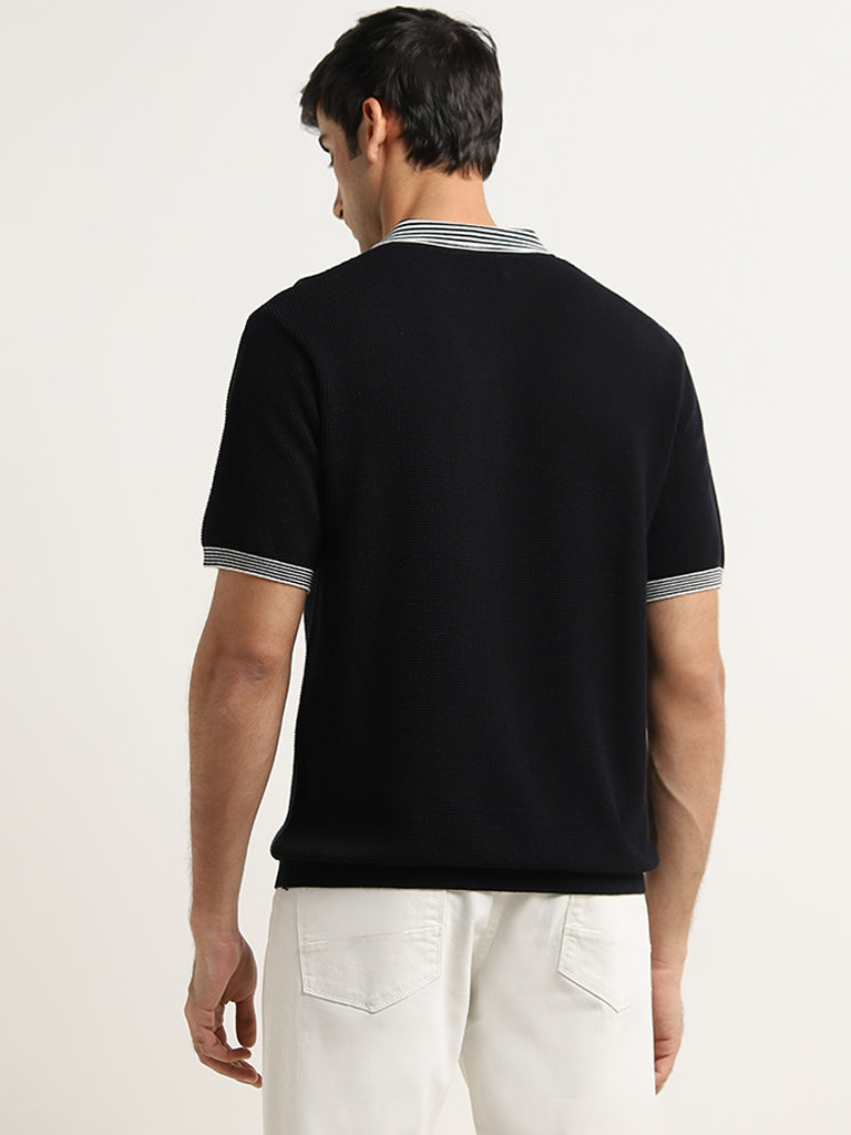 Ascot Navy Relaxed Fit Polo Zipper T-Shirt