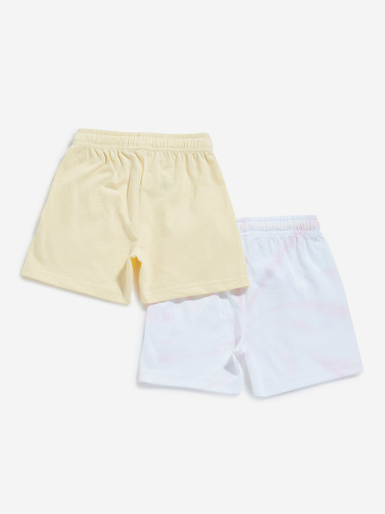 HOP Baby White & Yellow Mid Rise Shorts - Pack of 2