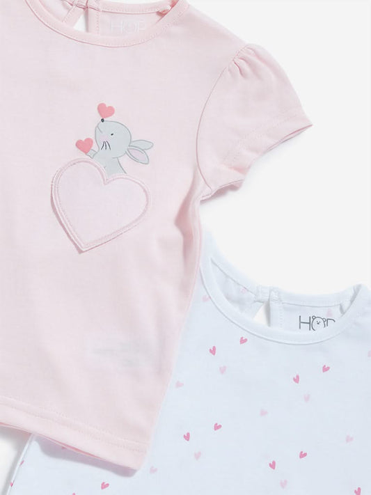 HOP Baby White & Light Pink T-Shirts - Pack of 2