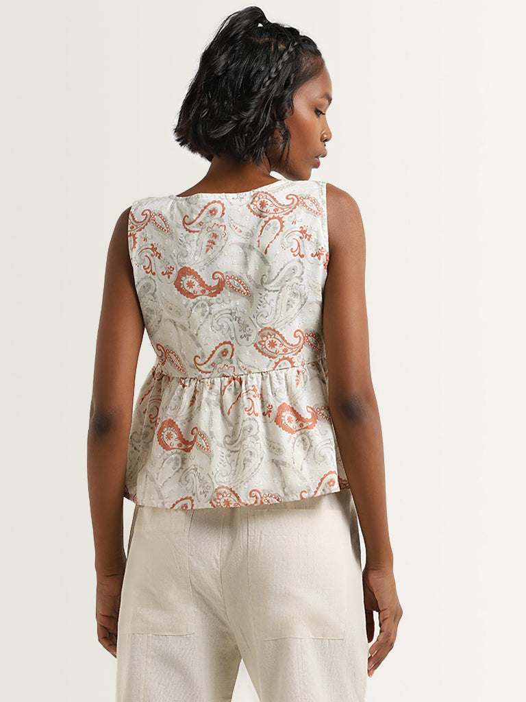 Bombay Paisley Off-White Paisley Design Cotton Top