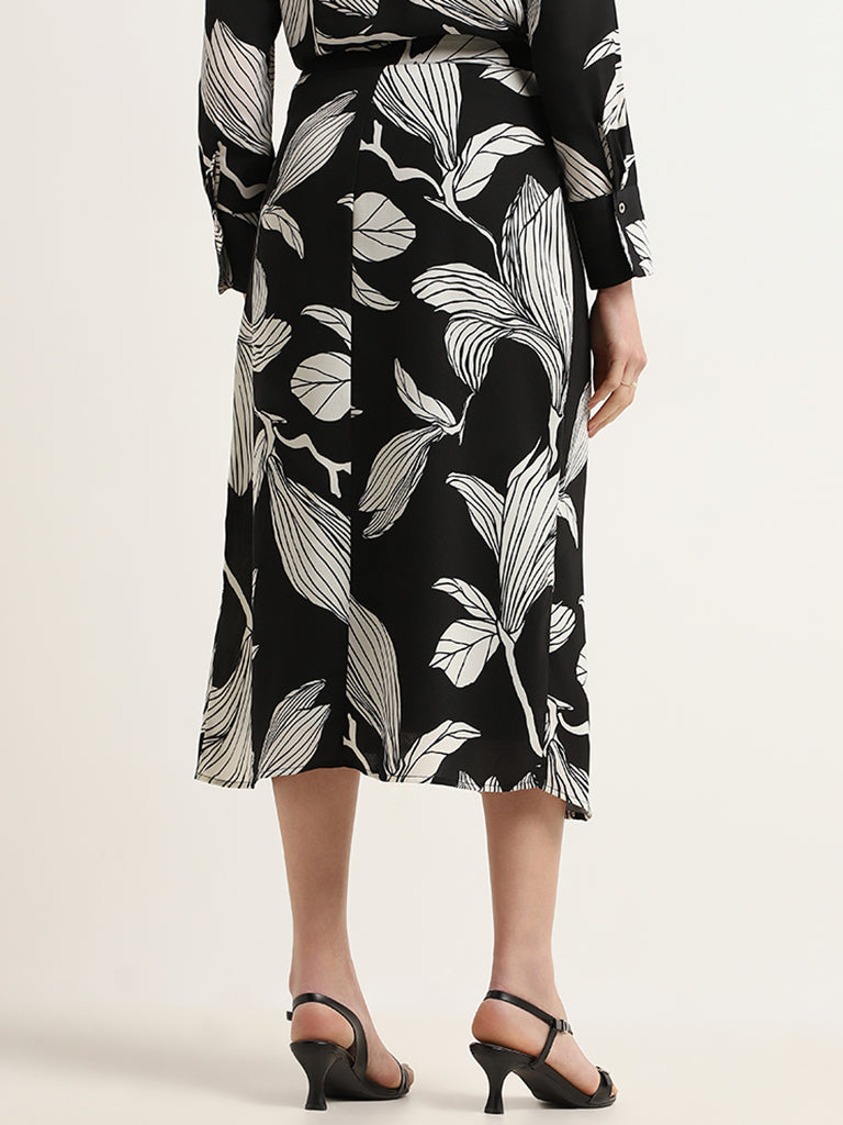 Wardrobe Black Leaf-Print Wrap Skirt