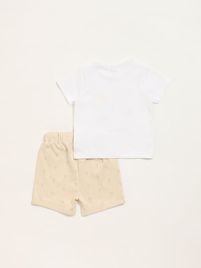 HOP Baby White Printed T-Shirt with Shorts