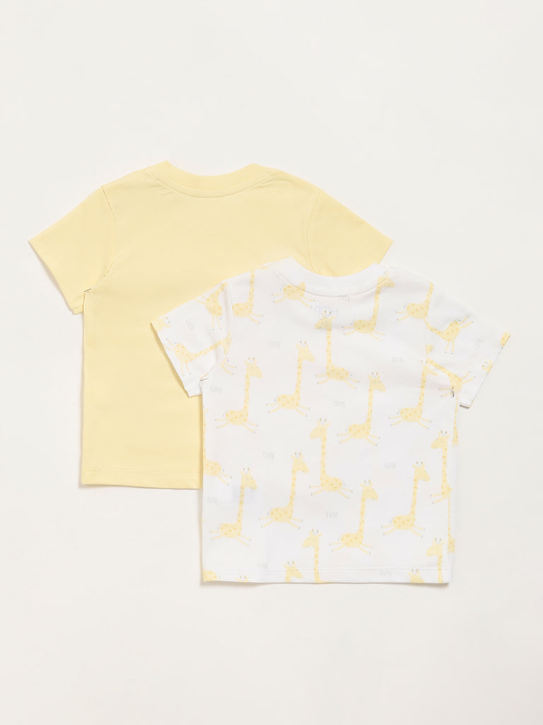 HOP Baby Multicolour Giraffe Printed T-Shirt - Pack of 2