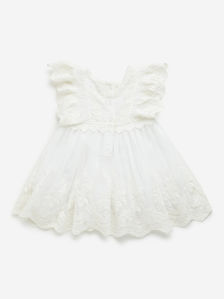 HOP Baby White Lace Design A-Line Cotton Dress